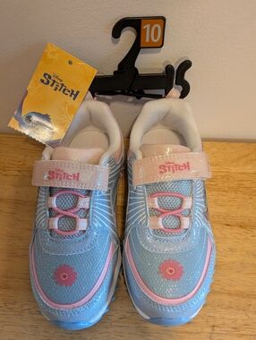 Disney Stitch Girls' Light Blue & Pink Sparkle Sneakers